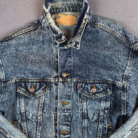 VTG 80s Levis Jean Jacket L 70507 0227 USA 4 Pocket ACID Wash DENIM Trucker Blue - Picture 1 of 10